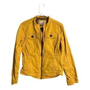 LAL Live a Little Yellow Cargo Jacket utility Medium Gorp Stretch Cotton Grunge